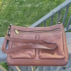 Fossil Brown Pebbled Leather Crossbody Bag